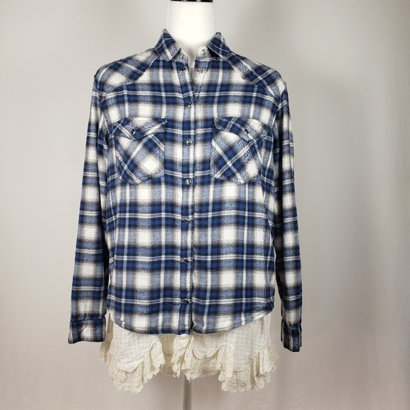UO- BDG Lace Petticoat Flannel Shirt - Picture 3 of 8